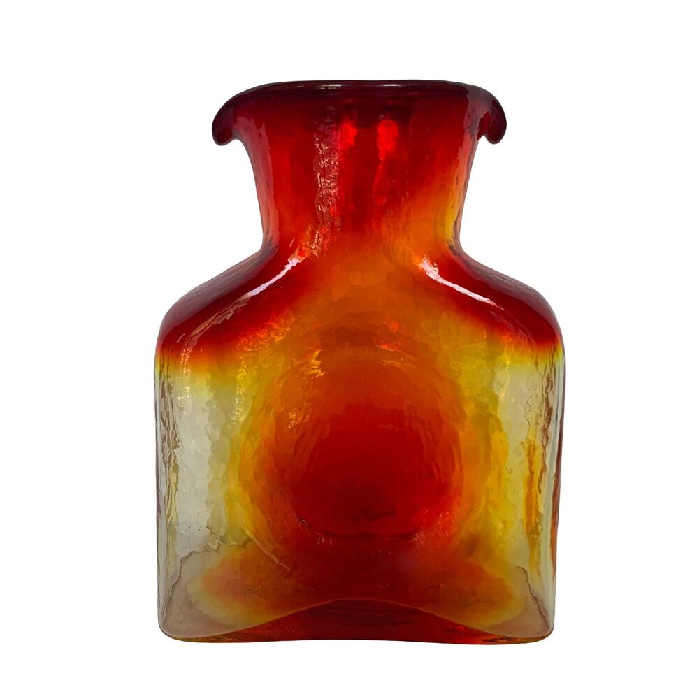 Blenko Glass 384 Water Bottle Pitcher Tangerine Orange Red Ombre Hand Blown